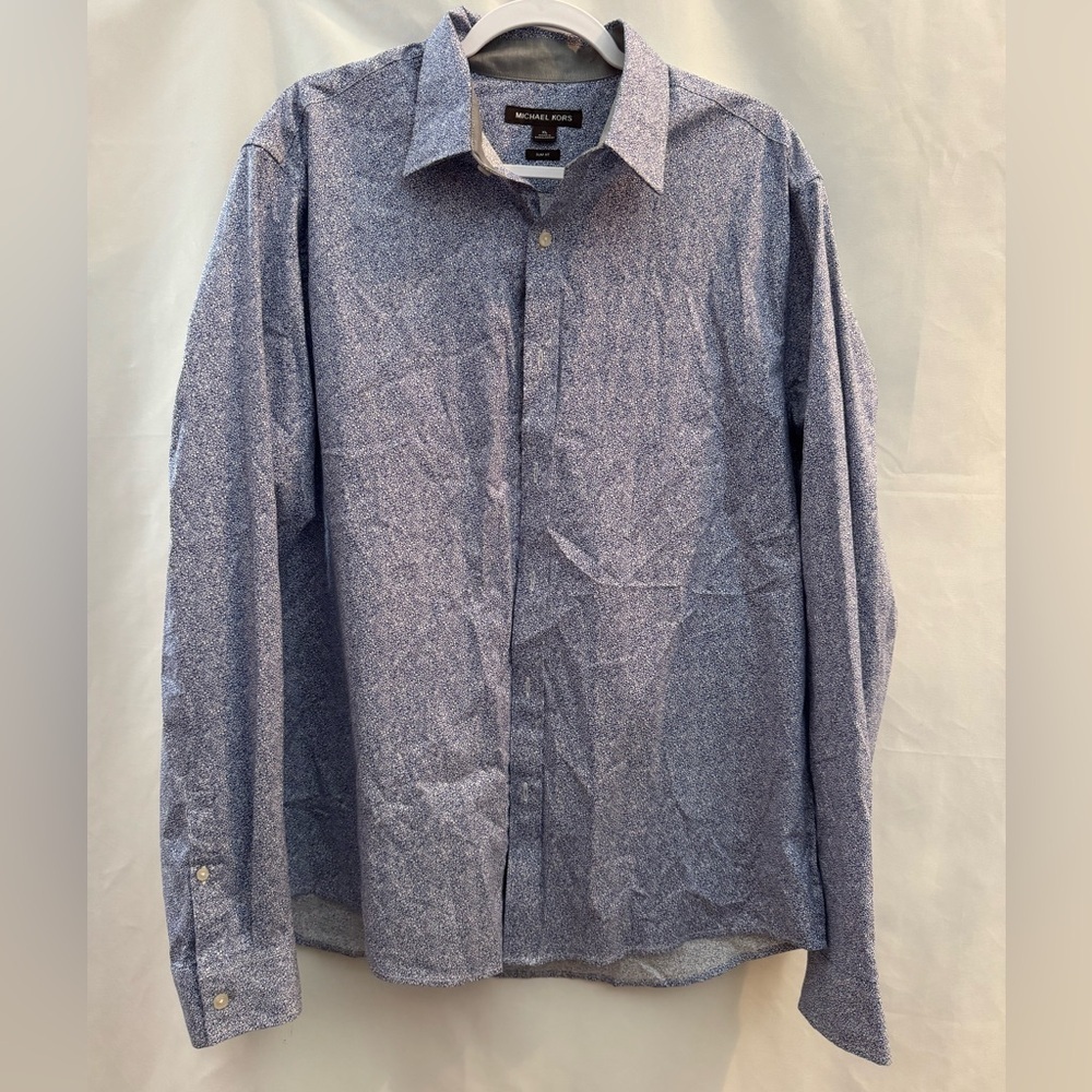 Michael Kors Slim Fit Long Sleeve Blue & White Print XL